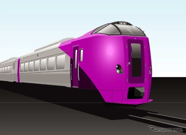 2020年度に新製される観光列車用の多目的車「キハ261系5000番台」(仮称)。塗色は2パターンあり、こちらは「はまなす編成」と呼ばれるもの。