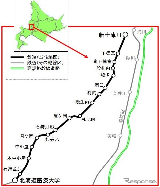 5月7日付で廃止される札沼線北海道医療大学~新十津川間。