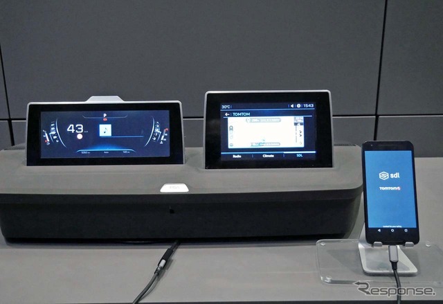 SDLに対応したディスプレイオーディオはPSAグループも展開する(2018年2月、MWC)。