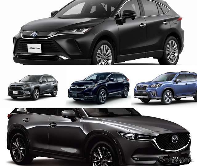 ホンダ CR-V、マツダ CX-5、スバル・フォレスター、トヨタ RAV4、トヨタ・ハリアー