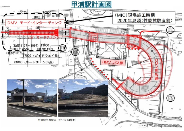 阿佐東線の終点・甲浦駅の計画図。ここから室戸市方面へ道路を走行。
