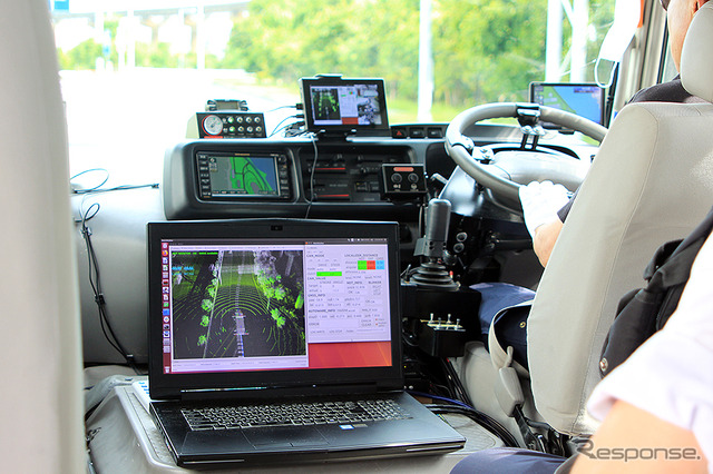 羽田空港 自動運転バス実証実験で計測を繰り返す埼玉工業大学自動運転AIバス（2020年6月21日）戦略的イノベーション創造プログラム（SIP）第2期）