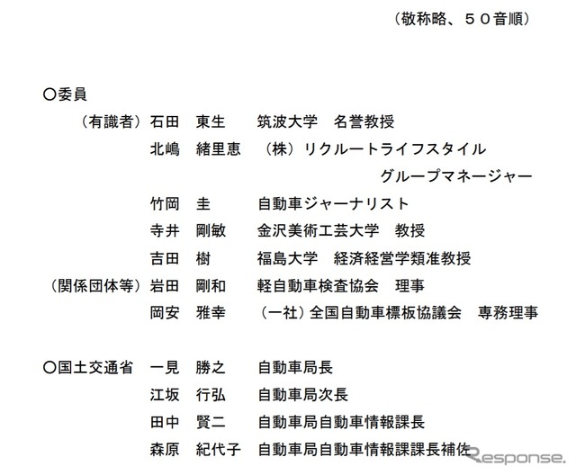 新たな図柄入りナンバープレートの導入に関する検討会のメンバー