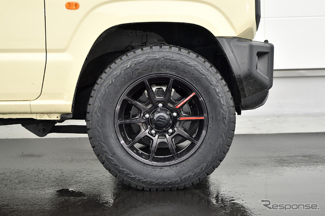 ◆MID RMP Racing R25 装着サイズ:16in×5.5J Inset+20 5H-139.7 カラー:ガンメタポリッシュ/ブラッククリア タイヤサイズ:185/85R16