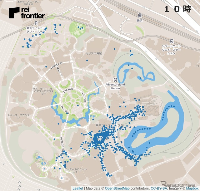 ディズニーランドの1時間ごとの人流(10時)