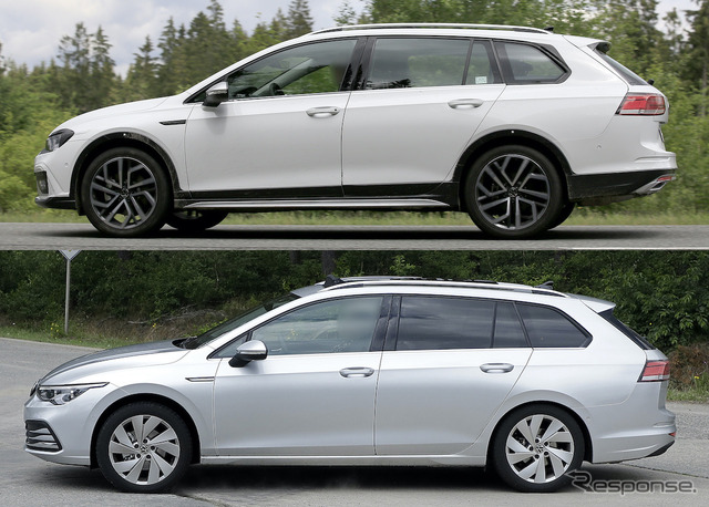 VW ゴルフオールトラック 新型(上)とゴルフヴァリアント 新型(下)のプロトタイプ