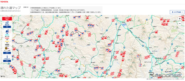 トヨタ、被災地支援地図「通れた道マップ」