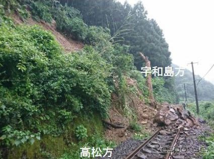 斜面崩壊が発生した五十崎～喜多山間。