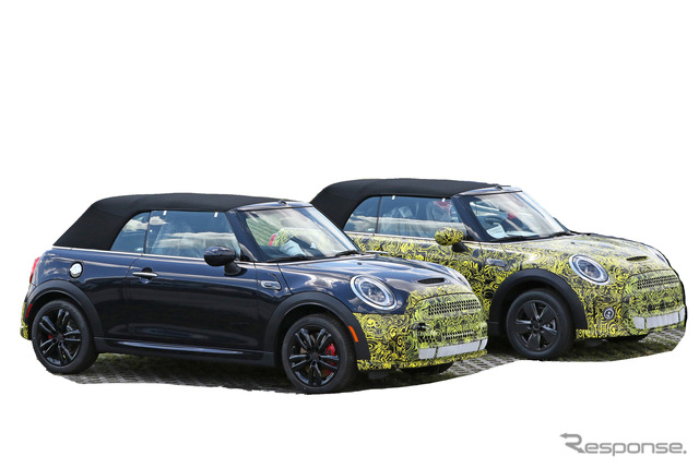 MINI クーパーSコンバーチブル(手前)とJCW コンバーチブル(奥) 改良新型プロトタイプ(スクープ写真)
