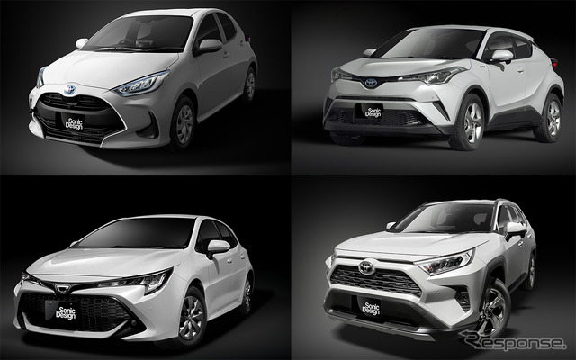 トヨタ ヤリス（左上）、C-HR（右上）、カローラスポーツ（左下）、RAV4（右下）