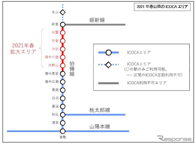 伯備線のICOCAエリアが拡大…木野山-石蟹間の5駅を追加　2021年春