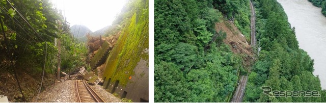 静岡県と長野県の県境にかかる、被災直後の飯田線小和田～中井侍間。