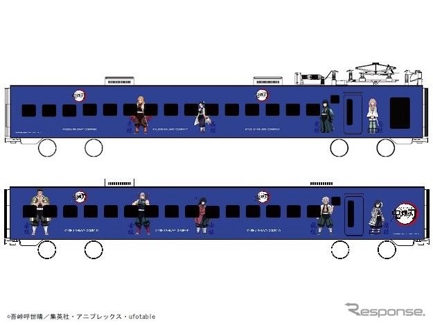 7両編成のうち4・5号車の2両がラッピングされる『ソニック』用883系。