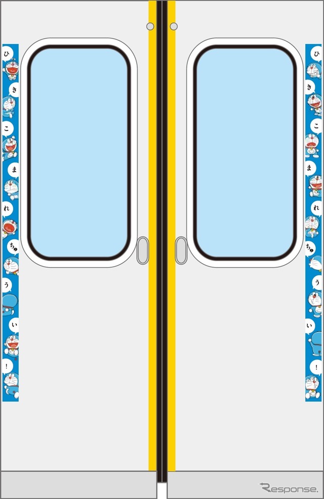 車内には『ドラえもん』のマナーステッカーも掲示。　(c) Fujiko-Pro