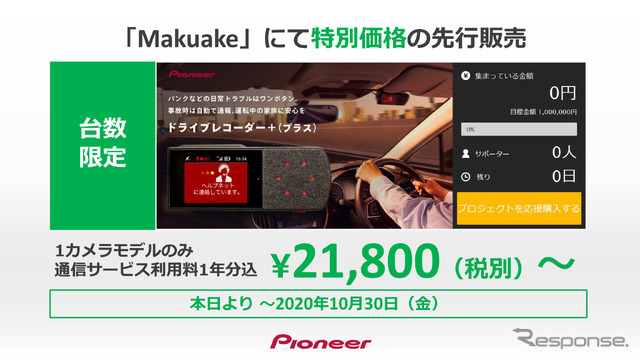 Makuakeでは1カメラモデルを10月30日まで期間限定で販売中。10月1日現在、在庫は102個