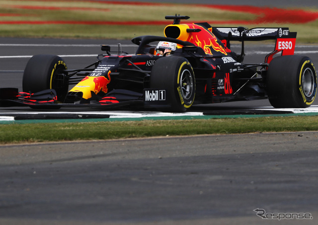 今季F1第5戦70周年記念GPで優勝したM.フェルスタッペン(レッドブル・ホンダ)。