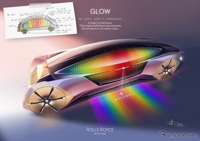 ハンガリーのLENA(11歳)の「GLOW」の原画とロールスロイスによるデザインレンダリング。ファン部門の最優秀作品