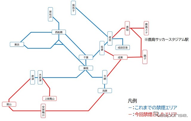 11月1日から全面禁煙化されるエリア（赤線部分）。