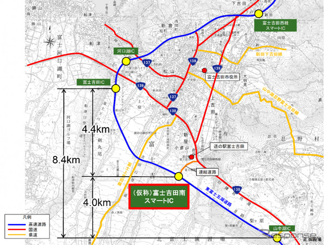富士吉田南スマートインターチェンジの位置図