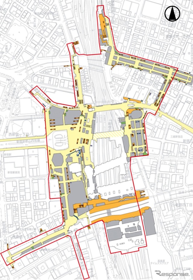 新宿ターミナル協議会の範囲（改札内は実証実験の対象外）
