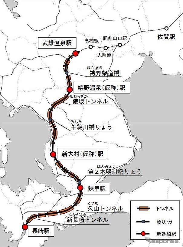 九州新幹線西九州ルート武雄温泉～長崎間の路線概要。仮称はすべて正式名称に。