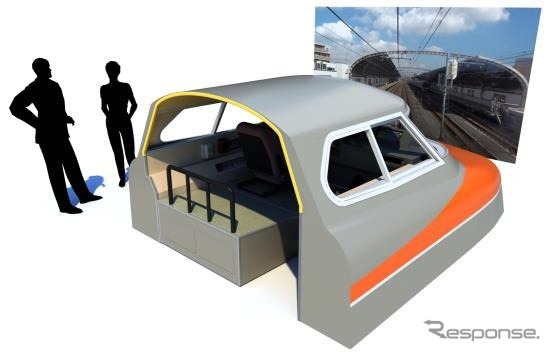 2階「キッズロマンスカーパーク」に設けられる電車運転シミュレータのイメージ。7000形LSE車の高運転台から見た運転風景やコクピットが、実際に運転していた運転士のテストを踏まえてリアルに再現される。