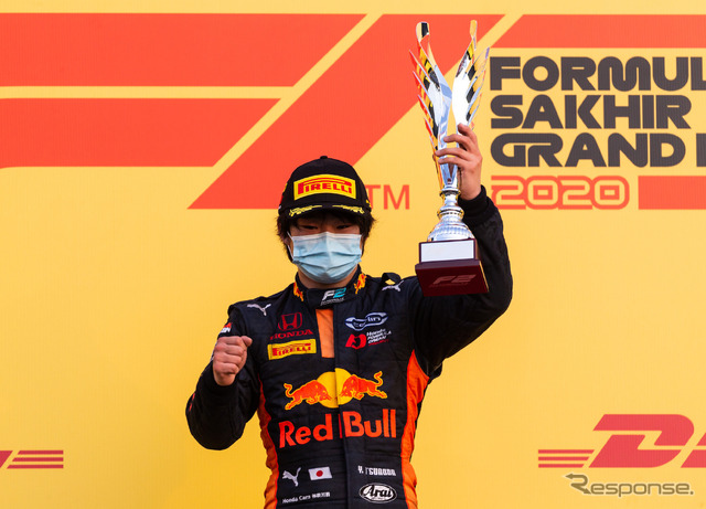 F2の今季最終第12大会、レース1で優勝した角田裕毅。