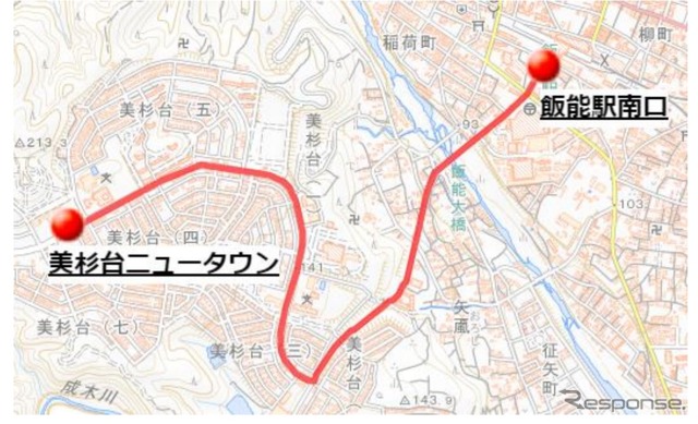 自動運転路線バスの運行ルート　※国土地理院地図データ をもとに西武バス株式会社が作成