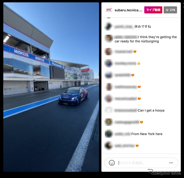 SUBARU/STI ニュルブルクリンク24時間レース2021 テスト風景 インスタライブ(スクリーンショット)