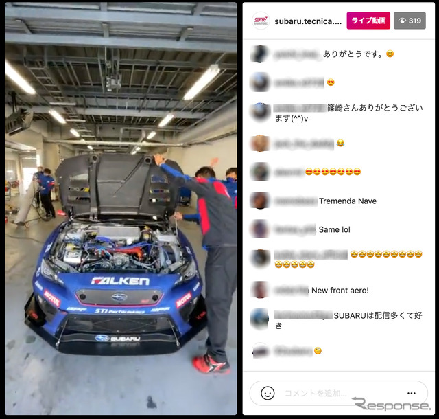 SUBARU/STI ニュルブルクリンク24時間レース2021 テスト風景 インスタライブ(スクリーンショット)