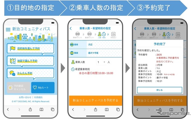 つちうらMaaS実証実験でアプリでのコミュニティバスの予約のイメージ