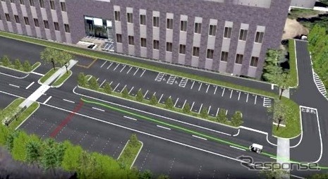 ビジュアライザーを用い、自動運転車両の駐車場内での経路情報などを明示(上図はKICK駐車場を再現したもの)