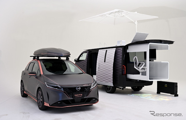 日産 NOTE PLAY GEAR CONCEPT(左)とNV350 CARAVAN OFFICE POD CONCEPT(右)