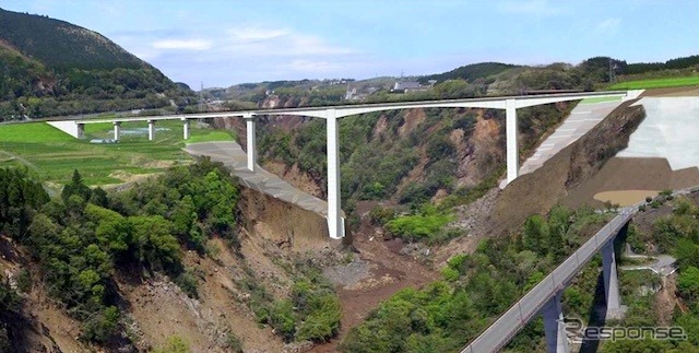 新阿蘇大橋。熊本県が南阿蘇村の意向を汲んで命名した。