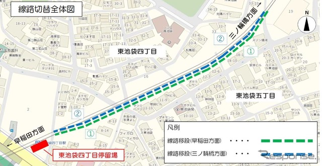 線路切替工事が行なわれる区間。