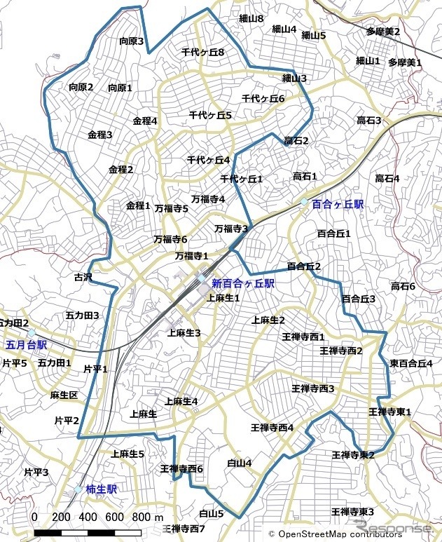 対象地域：新百合ヶ丘駅周辺、約5平方キロメートル