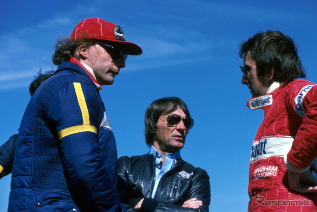 1978年スウェーデンGP、向かって左からラウダ、バーニー・エクレストン、ジョン・ワトソン