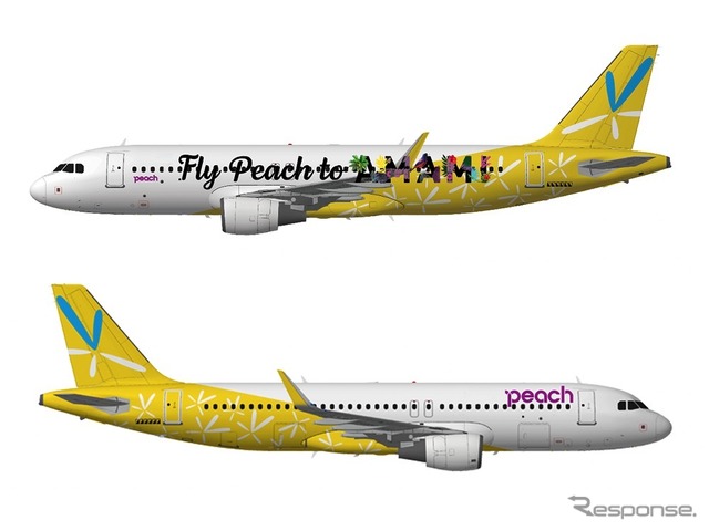 バニラ塗装のピーチ機。機材番号:JA08VA