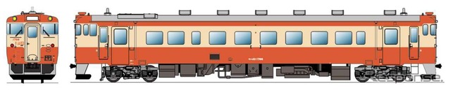 キハ22形などの「国鉄一般気動車標準色」に塗り替えられるキハ40形のイメージ。一段窓の側面だけを見れば、かなりキハ22形に近い印象に映る。