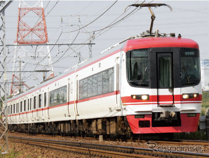 名鉄の一部特別車編成は1000系＋1200系、2200系、1700系＋2300系で運行されている。写真は1700系＋2300系編成（前2両が特別車1700系）。