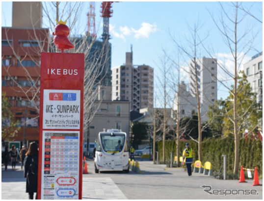 池袋エリア内にあるIKE-BUSのバス停。こうした場所での乗り換え利用が想定される