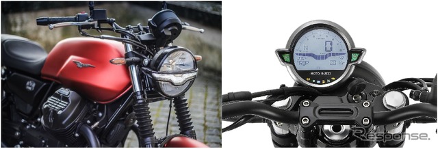 新型フルLEDライトシステムとデジタル式の丸型シングルメーター(モト・グッツィ V7ストーン)