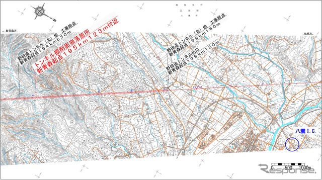 崩落箇所は新青森から195.123km地点。