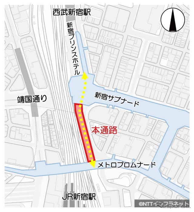 計画されている地下通路の位置。