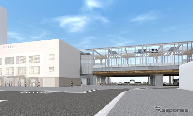 2021年度中の高架化が予定されている竹ノ塚駅のイメージ。竹ノ塚駅を挟む東武スカイツリーライン西新井~谷塚間では、複々線の完全高架化により2カ所の踏切が廃止される。