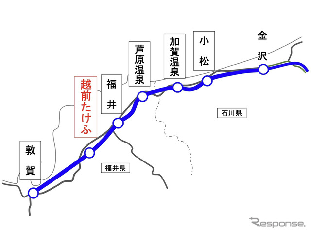 北陸新幹線「越前たけふ」駅(仮称・南越駅)の工事位置。