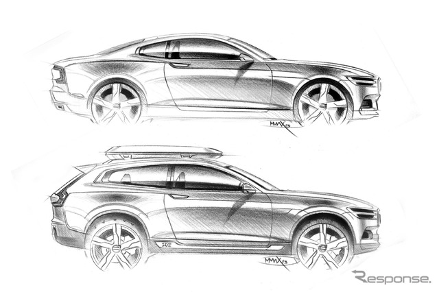 ボルボ コンセプト・クーペ（上）とコンセプトXCクーペのスケッチ