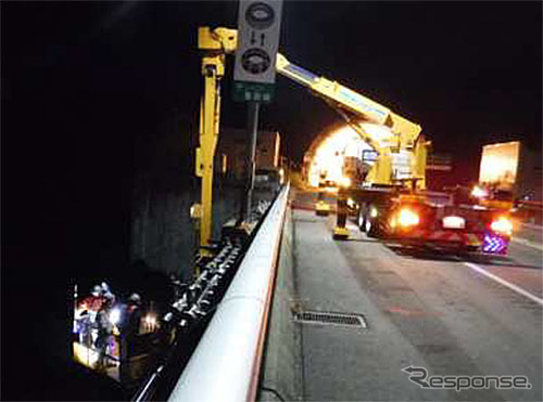 橋梁点検車を用いた橋梁下面および橋桁の点検