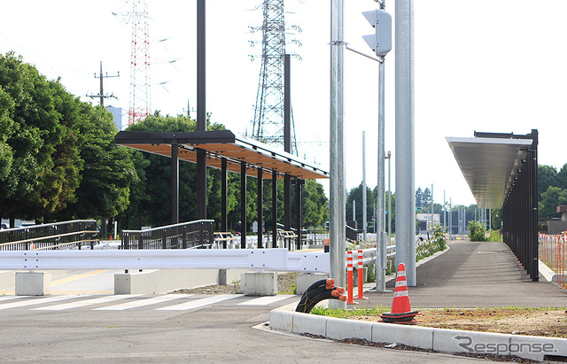 清原地区市民センター前電停。この右側にトランジットセンター(交通結節点)ができる