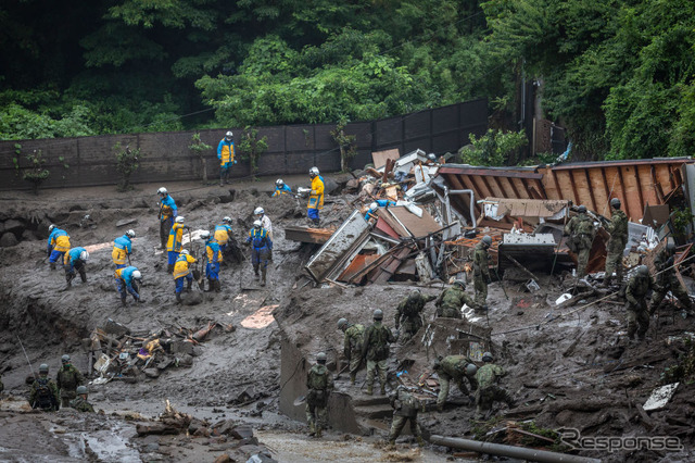 静岡県熱海市の土石流災害現場(7月4日)